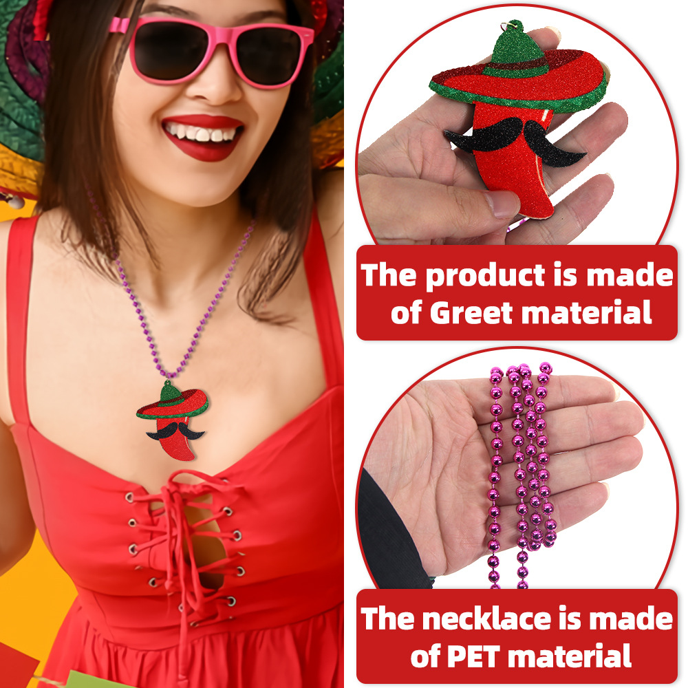 Collar del Día Nacional de México Decoración de la fiesta del 5 de mayo Cadena de cuentas redondas Día de los muertos Esqueleto Joyas de cadena de cuentas