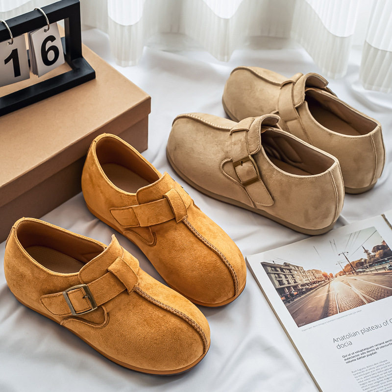 Giày lười nam mũi tròn phong cách retro, dễ xỏ, chống trượt, gót vừa 3-5 cm — 2873 màu kaki, 2873 màu vàng, 2873 màu đen