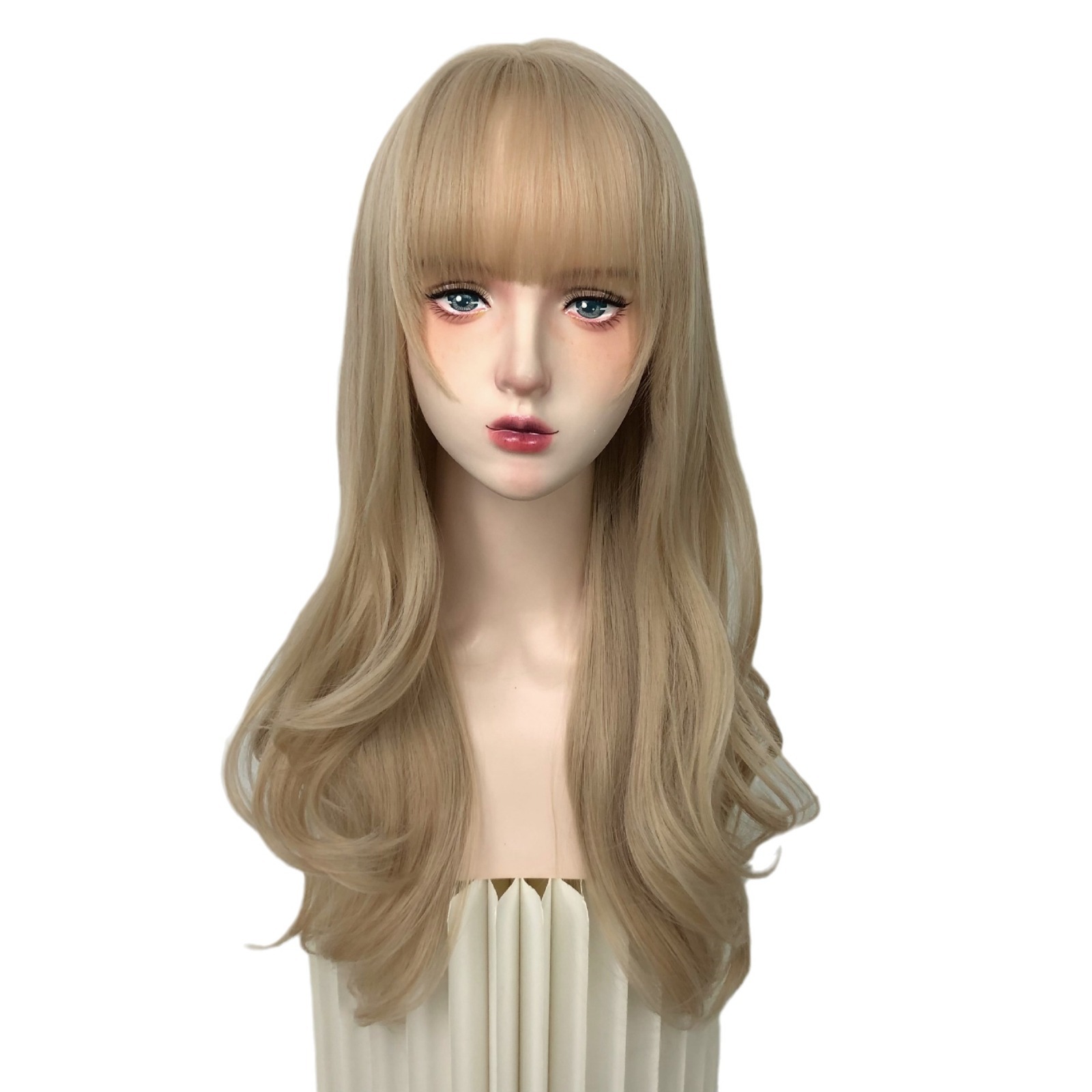 Cheng Ming Wig Women's White Gold Cyber Celebrating Big Wave Long Curly Hair 2023 Autumn and Winter Fashionable Full Head Cover