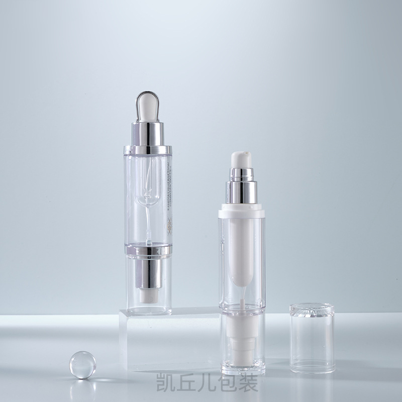 新高端护肤瓶双头滴管水乳瓶10ml精华30ml乳液瓶电镀按压泵喷雾瓶