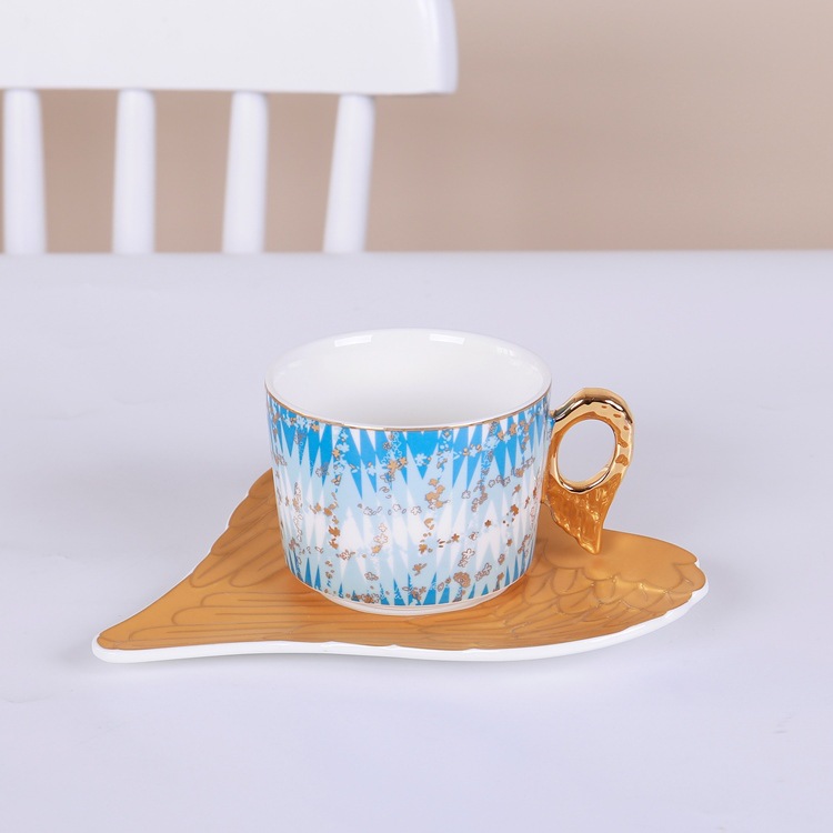 欧式描金天使手把陶瓷咖啡杯碟创意下午茶杯碟样板房摆台跨境专供