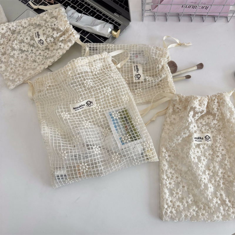 5361網糸レース刺繍デイジー収納袋束ポケット旅行スキンケア品分注袋雑物収納袋|undefined