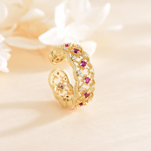 European and American fashion emerald diamond ring tail ring for women simple hollow adjustable opening one-size-fits-all accessories wholesale