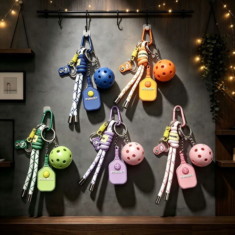 Cross-border pickleball series combination accessories, finished pendants, bag charms, soft rubber ornaments, couple's car keychains, gifts
