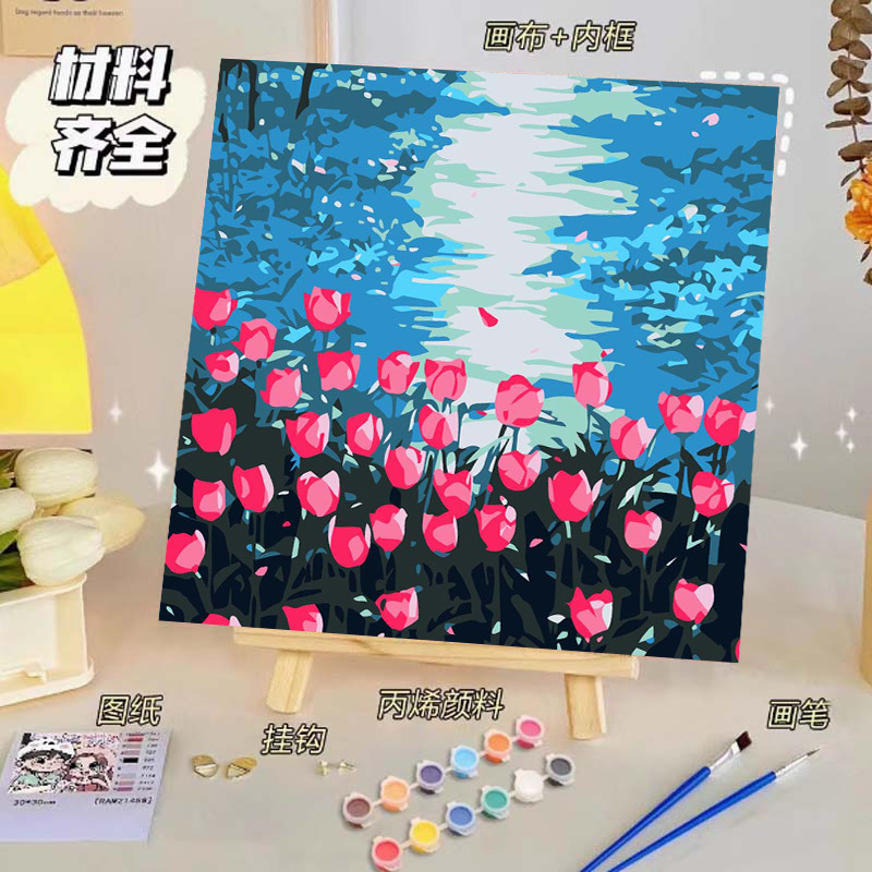 Pintura al óleo digital de bricolaje, dibujos animados para niños, pinturas para colorear hechas a mano, lindos puestos de animación curativos, comercio exterior transfronterizo