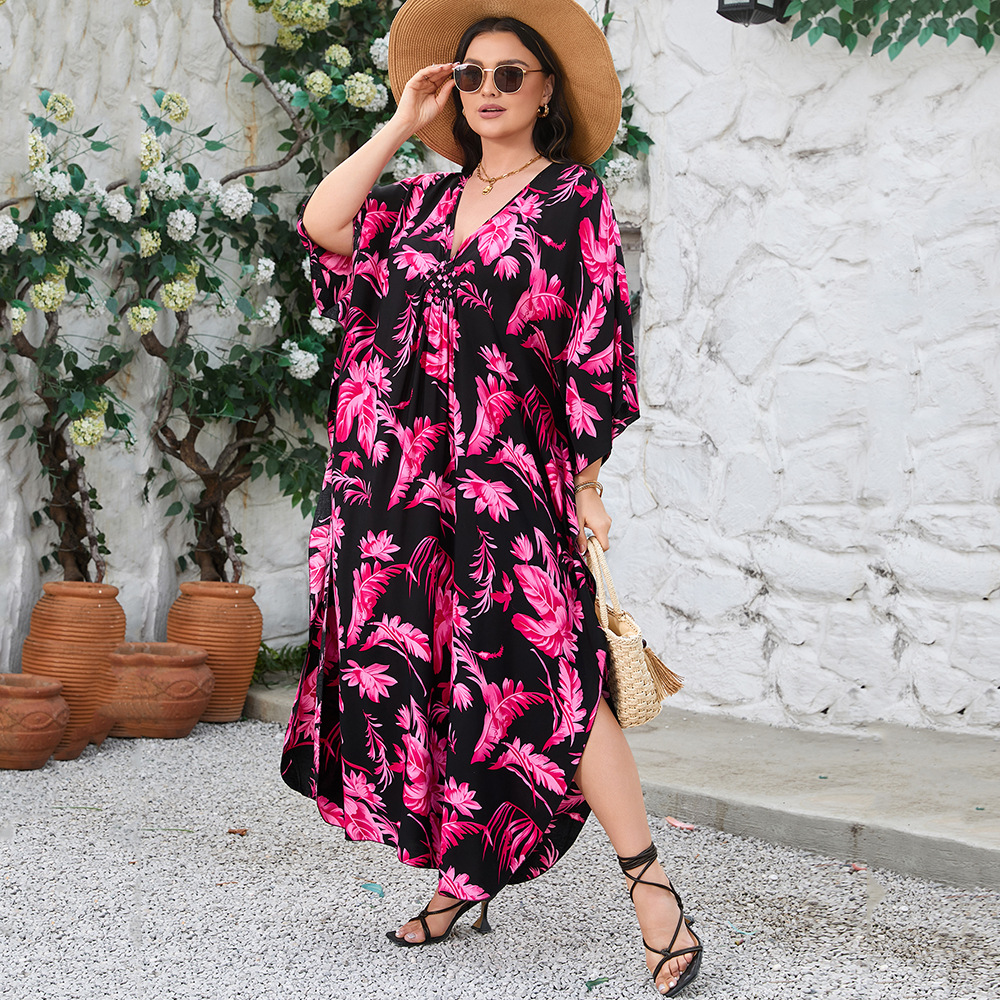 2024 nueva blusa de playa transfronteriza rayón Impresión de posicionamiento tejida a mano más vestido de tamaño falda de playa de vacaciones