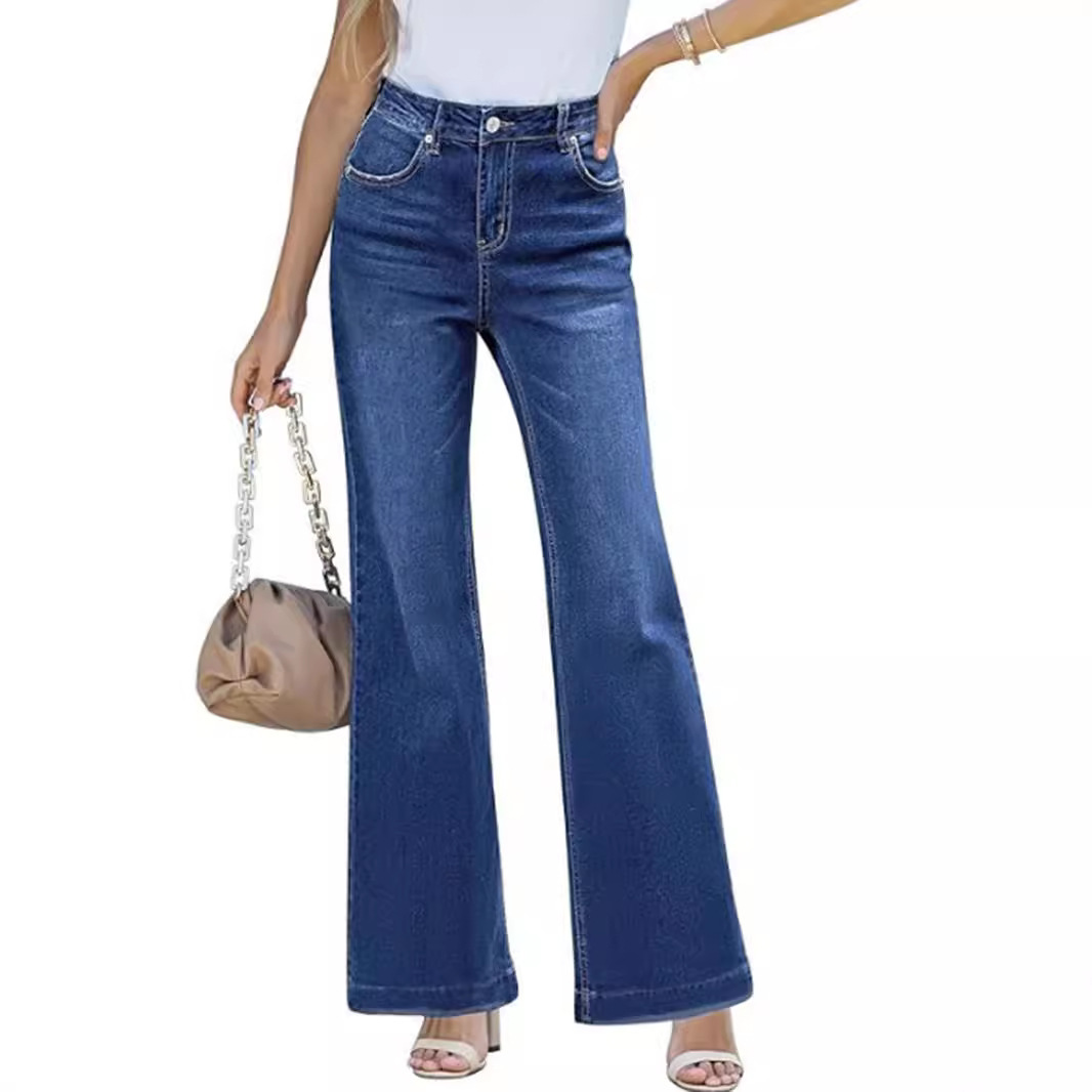 Jeans Acampanados de Tiro Alto para Mujer, Algodón y Spandex, Elástico, con Bolsillos