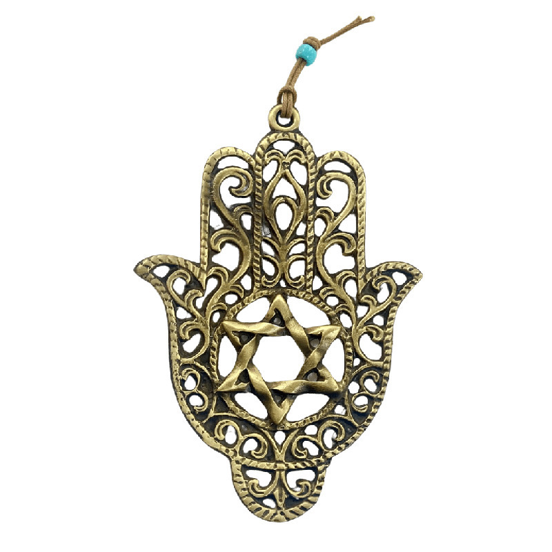Vintage Hollow-Out Fatima Hand Pendant Star of David Hamsa Jewish Culture Car and Home Amulet