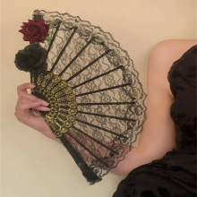 蕾丝折扇黑甜美仙气少女Lolit黑暗萝莉哥特风宫廷摆拍洛丽塔扇子