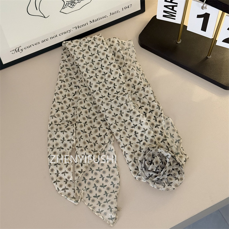 실크 스카프 + 꽃 [베이지색 작은 꽃]