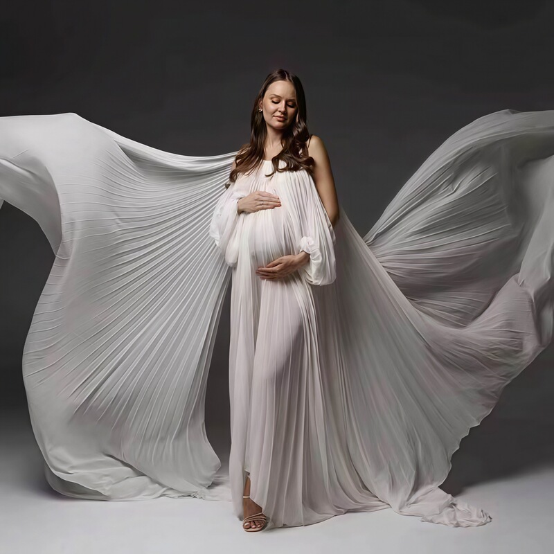 Summer Maternity Dress Chiffon Gown Off-Shoulder Ruched Photo Shoot Long Dress Cross-Border New Product Flowing Chiffon Dress for Pregnant Women Summer Maternity Dress Chiffon Gown Off-Shoulder Ruched Photo Shoot Long Dress Cross-Border New Product Flowing Chiffon Dress for Pregnant Women