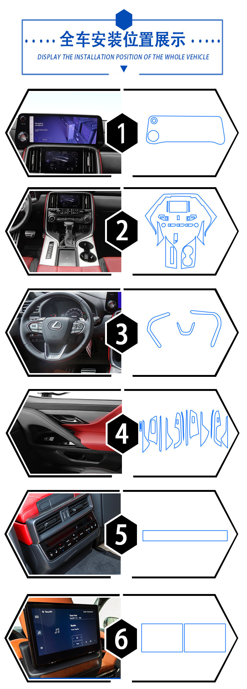 Suitable for 2016-2022 Lexus LX570 interior instrument panel navigation screen protective film, modified center console film