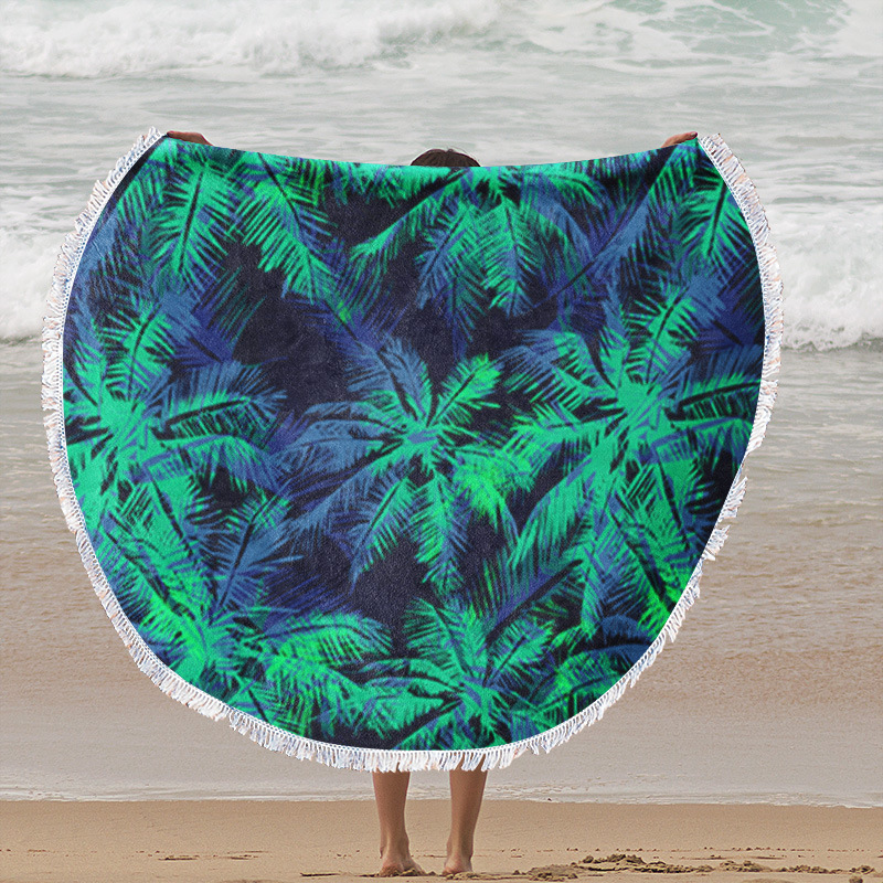 Toalla de playa redonda de microfibra impresión digital estilo nórdico ins suave absorción de agua toalla de baño con estampado de borlas