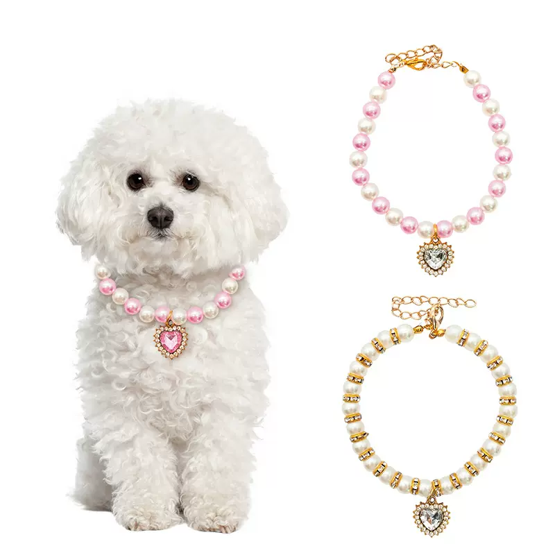 厂家直供宠物猫咪项圈狗狗小型犬泰迪珍珠爱心项链公主风项圈