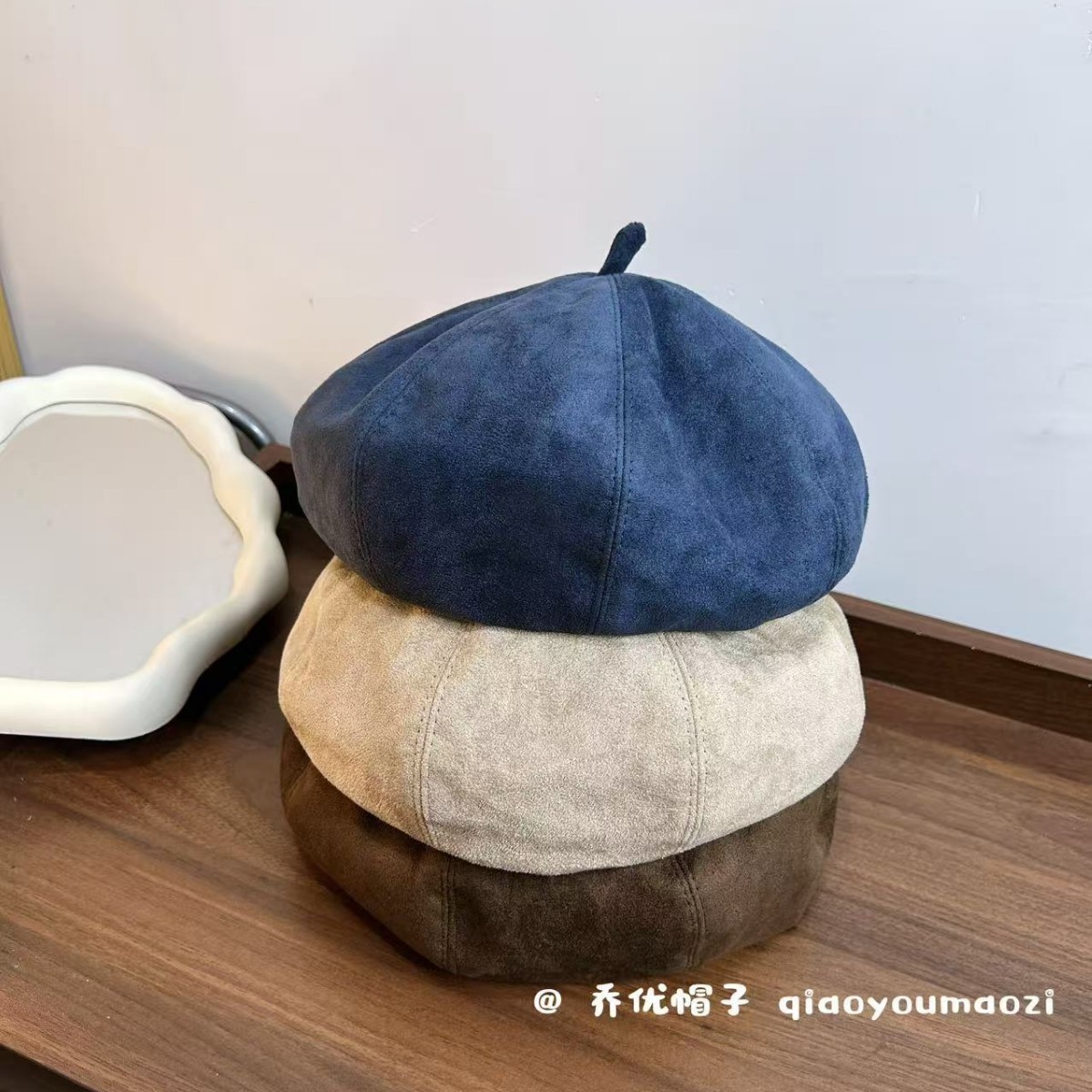 高品质~纯色复古麂皮绒贝雷帽文艺简约复古优雅南瓜八角贝雷帽子