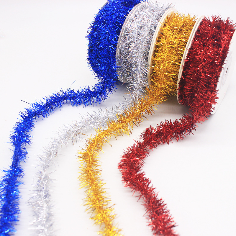 Christmas Decoration Tinsel 2cm Color Strips Christmas Tree DIY Thread Wool Strips Decorations Festive Party Wedding Supplies