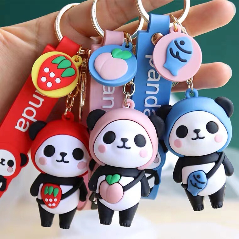 Chinese Style Panda Cute Doll Key Chain Silicone Car Couple Key Pendant Cartoon Bag Pendant Key Chain