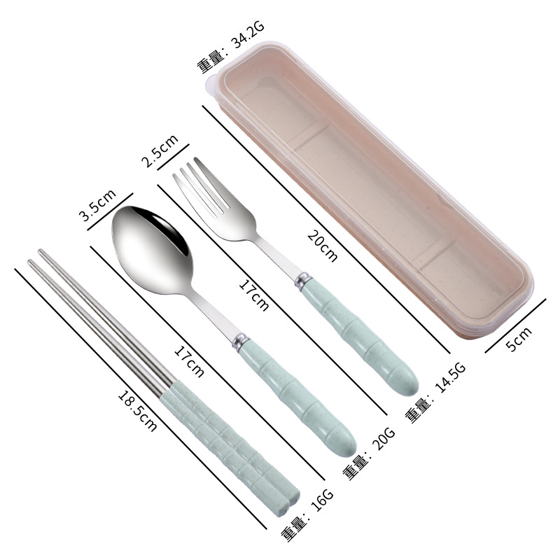 녹색 젓가락 숟가락 포크 3 종 세트