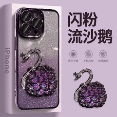 Electroplated Sparkling Diamond Swan Quicksand Glitter Phone Case for iPhone 15 Pro, Premium-Looking Soft Case for iPhone 14 & 13 – Model 2