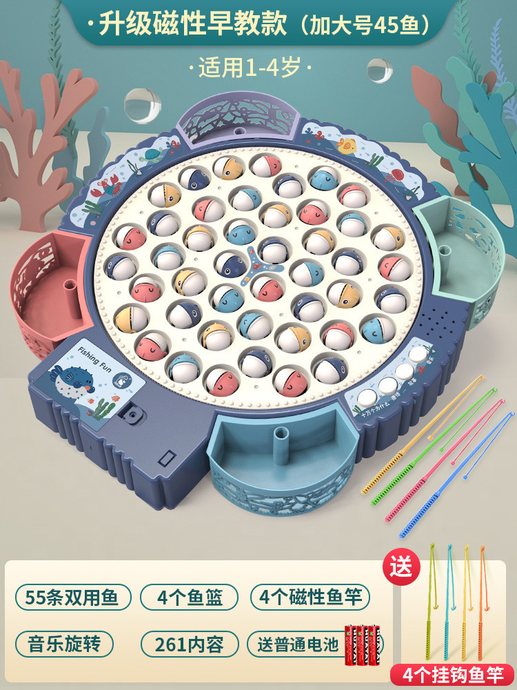 Plato de pesca eléctrico multifuncional para niños juguete música giratoria varilla de pesca magnética traje rompecabezas educación temprana regalo al por mayor