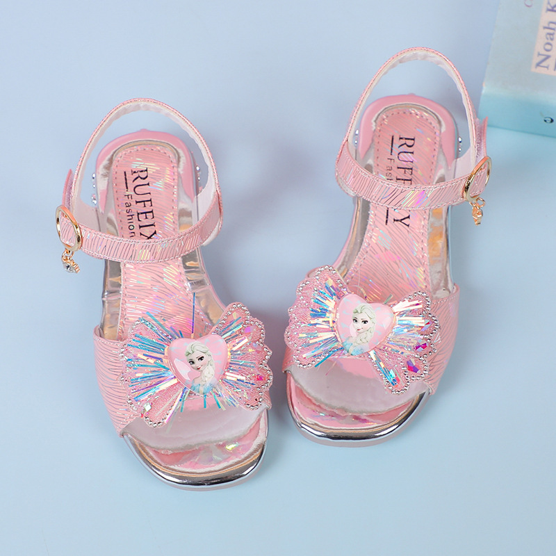 Factory direct supply girls sandals summer new 5 large children small high heel princess 12 years old female students 8 dancing shoes