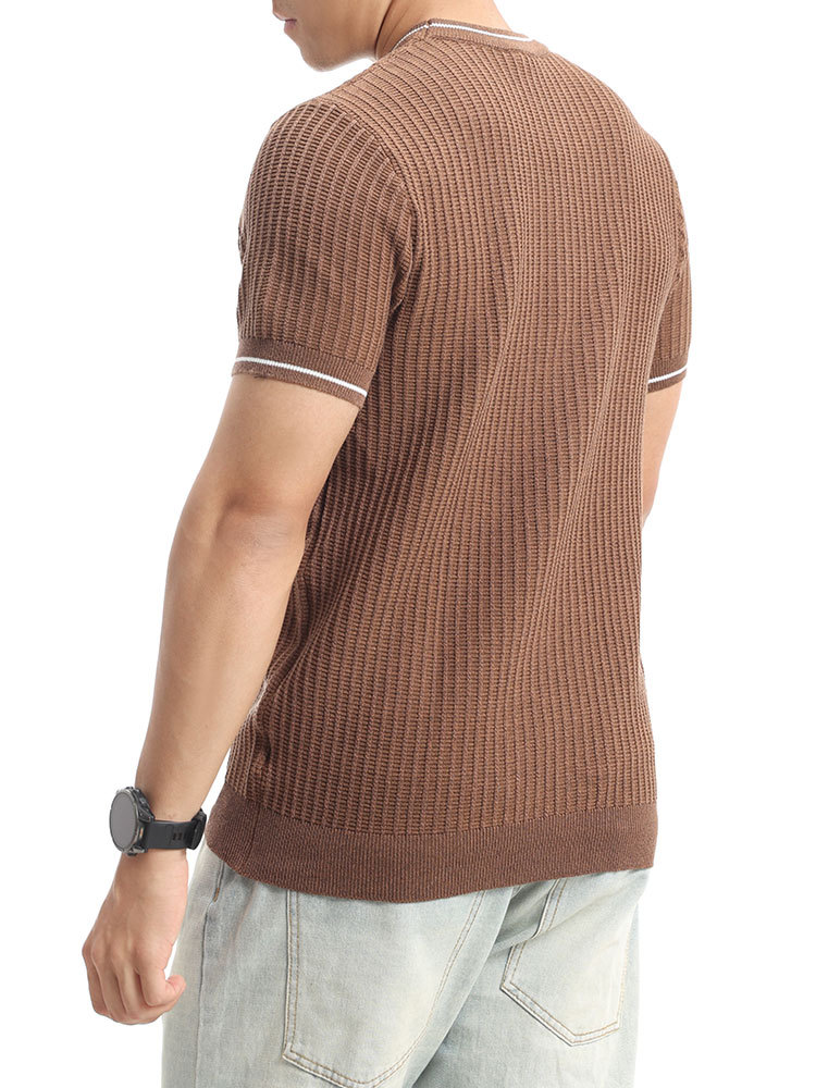 Old Qianfeng hombre camiseta de manga corta de punto hombre de verano alto sentido de cuello redondo Waffle textura hombre camiseta casual
