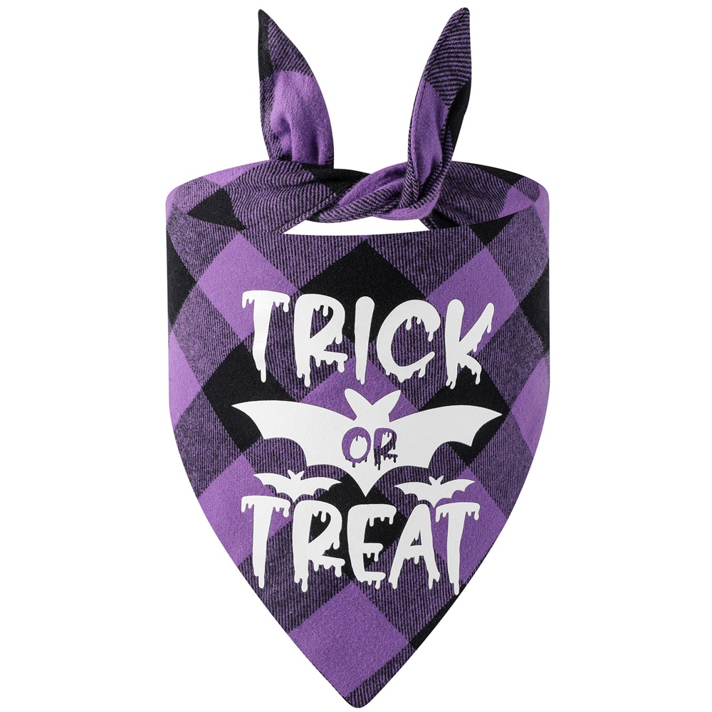 Transfronterizo nuevo algodón a cuadros Halloween mascota triángulo toalla perro saliva Toalla de Halloween PET babero fabricante