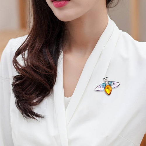 Cross-border European and American insects retro oil-dropping dragonfly corsage high-end rhinestone bee brooch pin crystal brooch