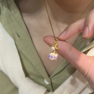 Purple Rose Necklace Eternal Flower Non-Expandable Beautiful Light Luxury Necklace Small Fresh Niche Rose Pendant Gift