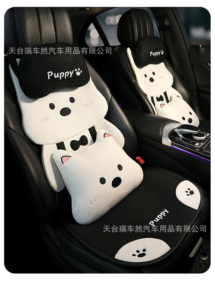 2026 New Model Car-Specific Seat Cushion, All-Season Universal Cotton-Linen Cartoon Cute Puppy 3D Seat Backrest Cushion