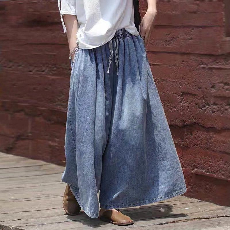 Foreign Trade Original Order Loose Large Size Lantern Jeans for Women 2025 New Wide Leg Slimming Look Three-Point Culottes for Women