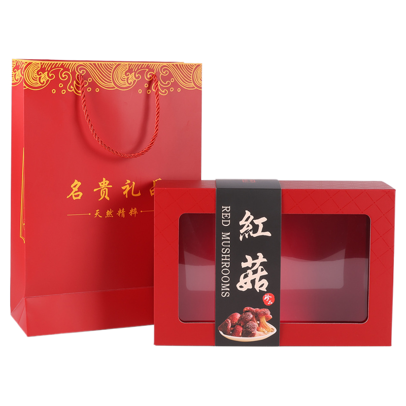 Nueva caja de embalaje de hongos rojos salvajes 250g 500g caja de regalo de hongos rojos bolsa de apoyo