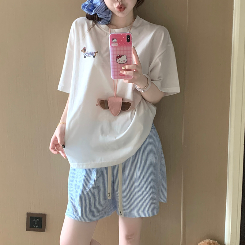 Pijamas de perro salchicha de dibujos animados para mujer verano de manga corta de algodón puro 2025 nuevo estilo traje de servicio a domicilio lindo para estudiantes