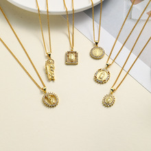 个性小众轻奢铜镶锆石几何椭圆女神圣母项链吊坠女不掉色首饰批发