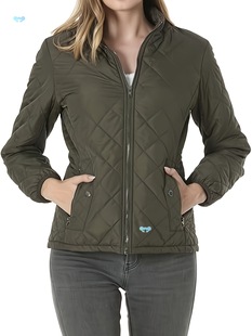 Women's Quilted Puffer Jacket Zip up Stand Collar Coat with