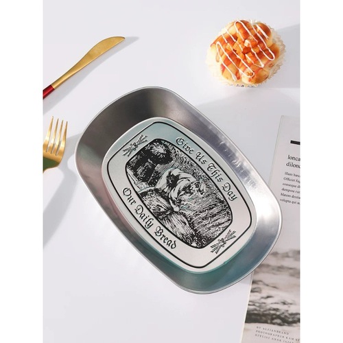 Stainless steel retro household camping picnic plate snack fried food barbecue fruit plate side dish plate