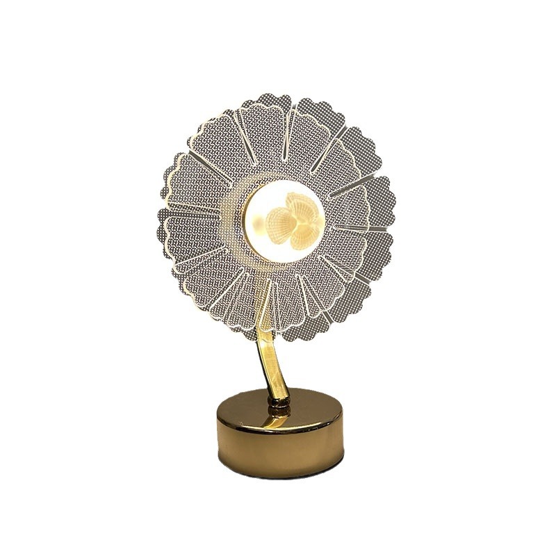 Nuevos productos transfronterizos flores de corona acrílico lámpara de mesa metálica dormitorio cabecera lámpara decorativa de atmósfera creativa lámpara reemplazable