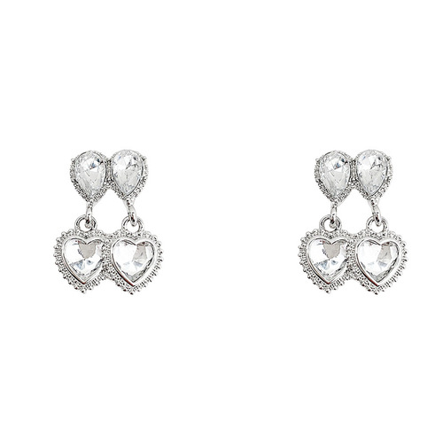 Zhao Lusi Style Double Heart Diamond Stud Earrings for Women Instagram Style High-End Elegance and Personality Earrings for Influencers Retro Ear Accessories
