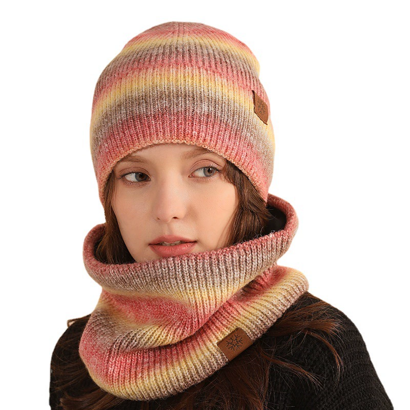 Winter travel keep warm knitted scarf, hat, set, European style, gradient