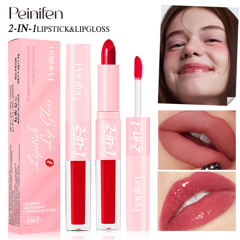 Pnf New Lipstick Waterproof Non-Fading Long-Lasting Matte 6-Color Lipstick Matte Lip Gloss 2in1 Makeup