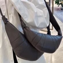 头层牛皮牛角包可颂包法系荔枝纹小众高级女包慵懒风真皮女包