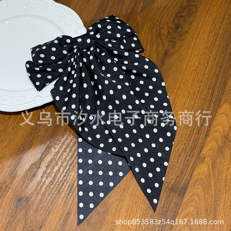 复古圆点三色黑色白色红色双层蝴蝶结长飘带发夹发饰女后脑勺发卡|undefined
