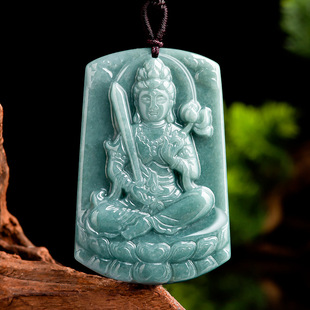 Natural A cargo jade blue water vanity hide Bodhisattva jade pendant zodiac Tiger patron Saint Ben Buddha male and female pendant