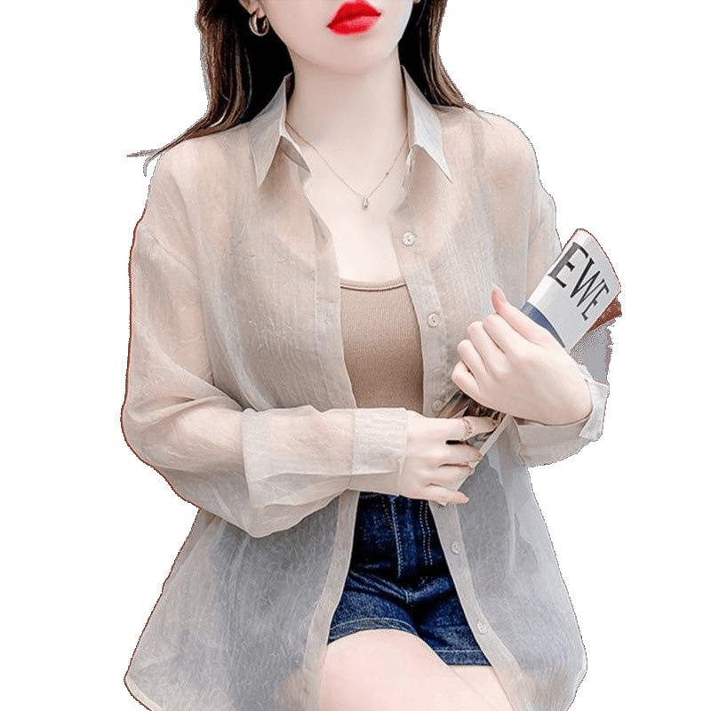 冰丝晒衬衫女长袖雪纺衫夏季2025新款洋气百搭薄款开衫晒罩衫|undefined