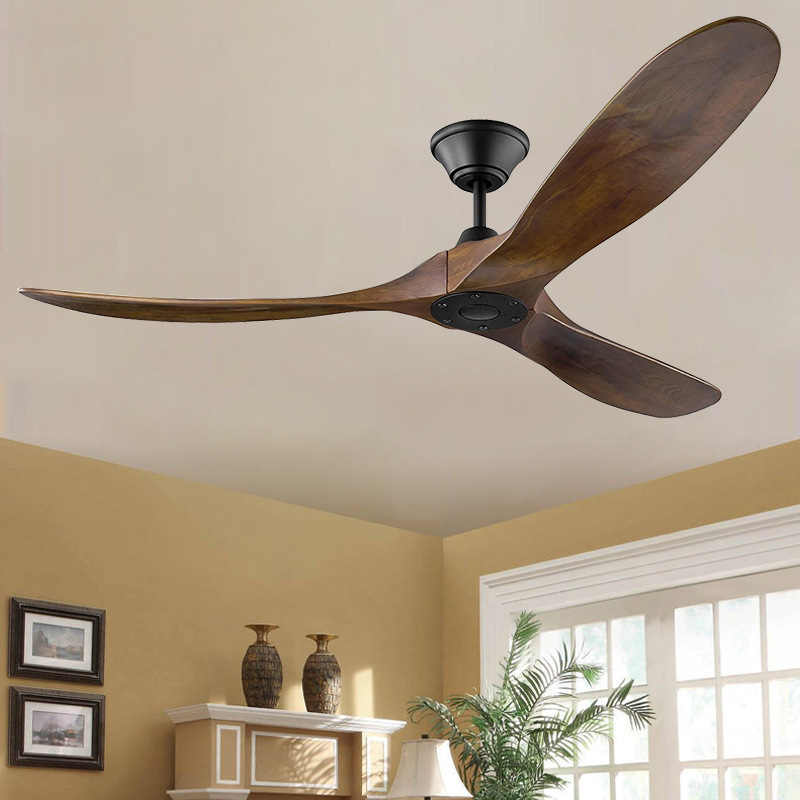 Source fan light solid wood ceiling fan 88 inch wind modern dining living room mute frequency conversion retro fan bedroom