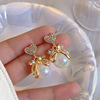 Silver needle, advanced earrings from pearl with bow, light luxury style, silver 925 sample, wholesale