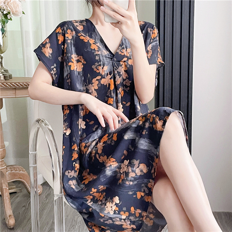 Camisón de seda de algodón para mujer verano nuevo Pijama estampado de dibujos animados de manga corta estilo coreano más tamaño ropa para el hogar suelta de seda de algodón delgada image 53