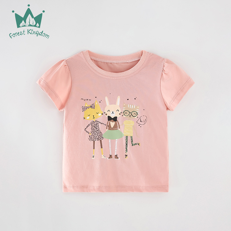 2025 nuevo producto camiseta para niñas algodón de manga corta estilo occidental dibujos animados casual top ropa para niños estilo europeo y americano top para niños