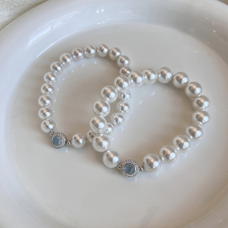 S925 Sterling Silver Crystal Aquamarine Sterling Silver High Quality Bright Pearl Bracelet Accessible Luxury Niche High-End Elegant Women