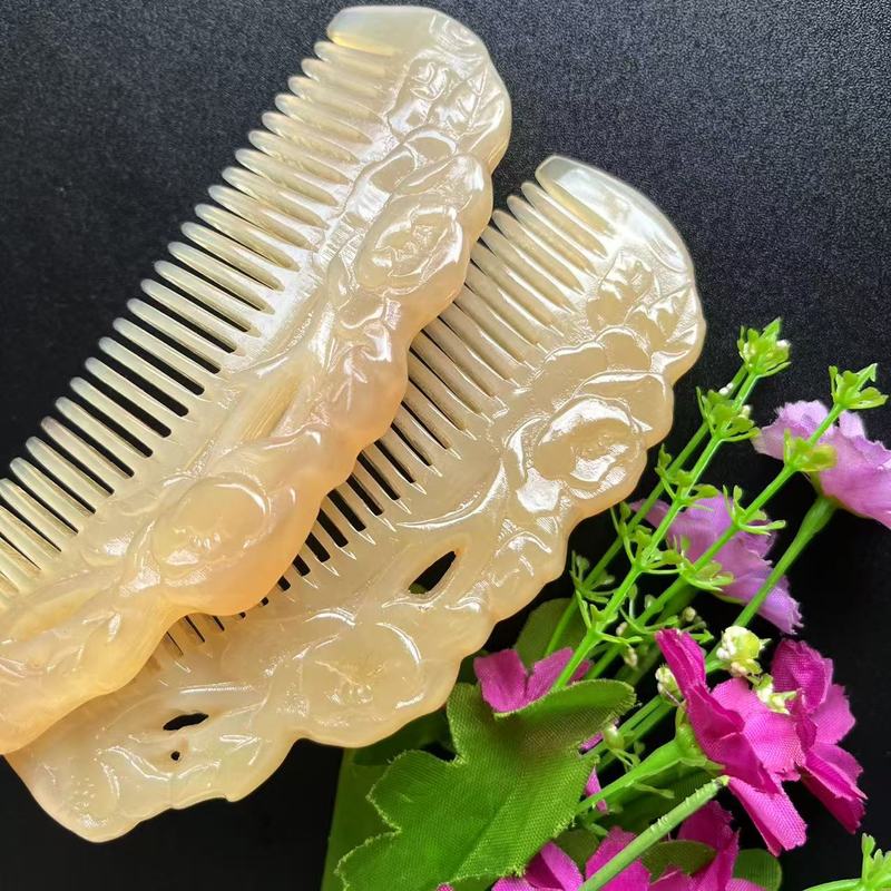 绵羊角精雕工艺梳厚款半圆包包梳雕花手柄梳牛角经络梳子厂家批|undefined